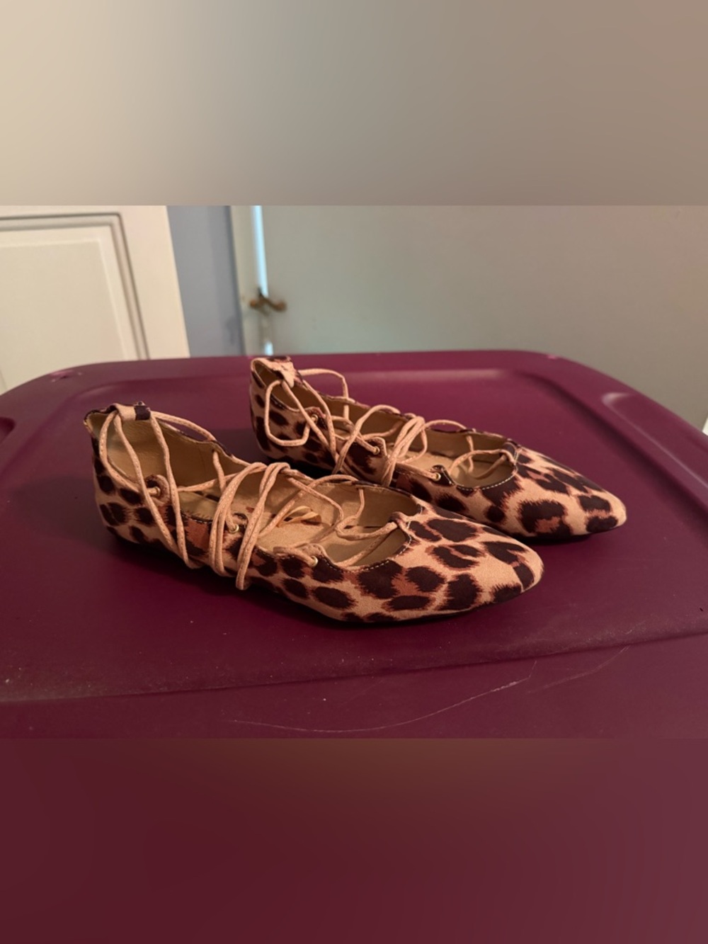 Old Navy Leopard Print Lace-Up Flats in Pink and Brown